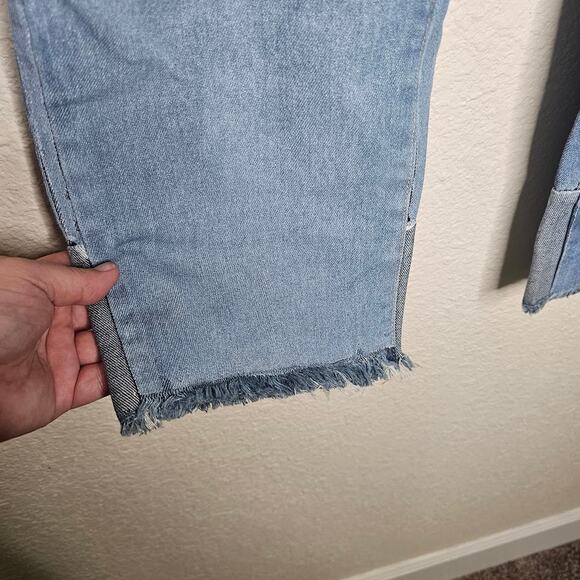 POL Patchwork Jeans Raw Hem Straight Leg 2-Tone Denim High Rise Size M Cotton - Picture 3 of 8